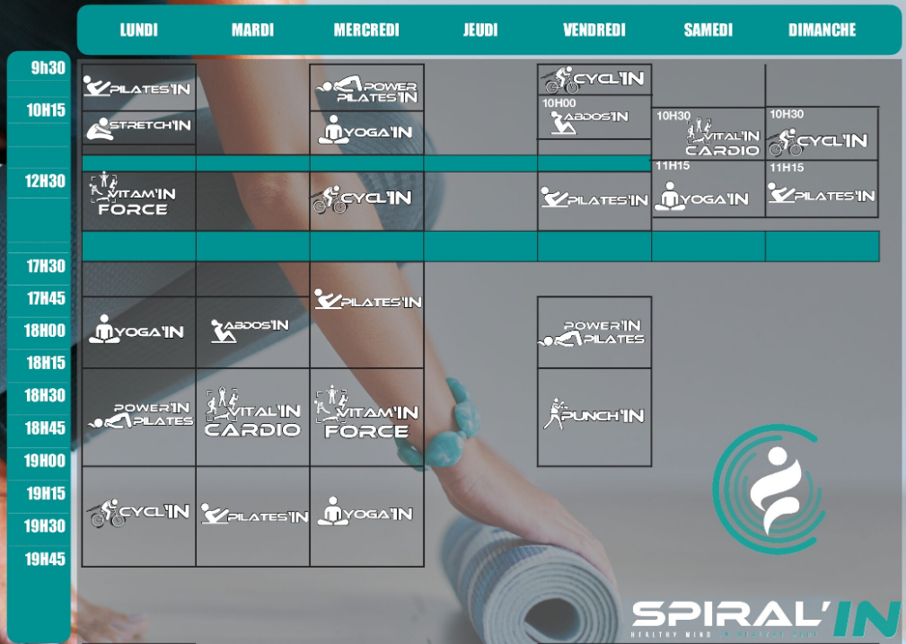 planning des cours collectifs spiralin sport santé les sables d'olonne YOGA, PILATES